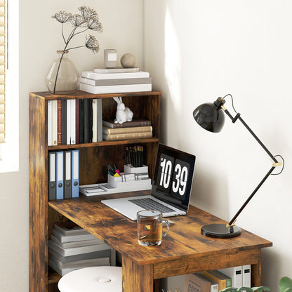 120cm Computer Desk, Wooden PC Laptop Table with 6-Tier Storage Bookshelves, Home Office Working Study Desk