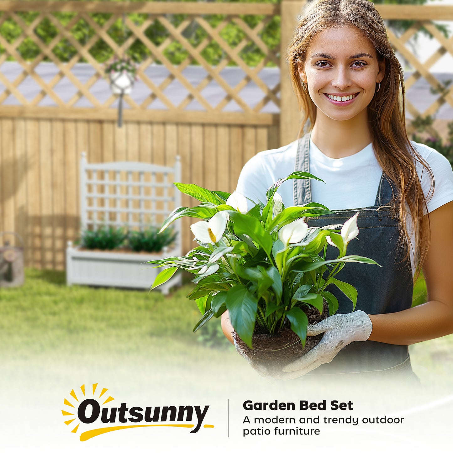 Garden Planters with Trellis for Climbing Vines, Wood Raised Beds for Garden, Flower Pot, Indoor Outdoor, Grey