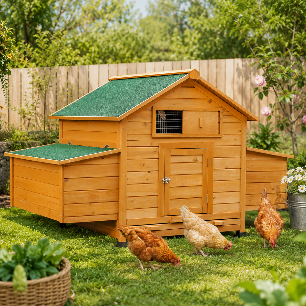 Wooden Chicken Coop with Nesting Boxes, Tray, for 2-4 Chickens, Yellow