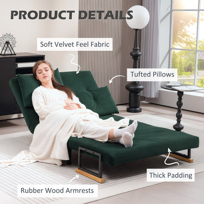 4-in-1 Velvet-Feel Double Sofa Bed, with Pillows - Green