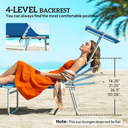 Sun Lounger, with Adjustable Face Canopy - Bright Blue