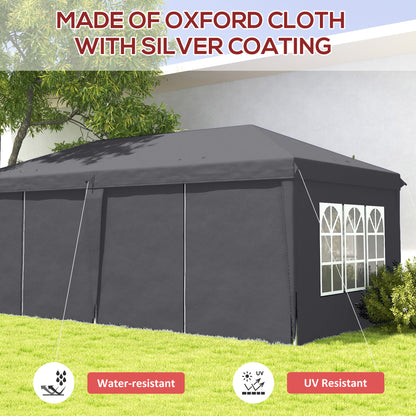 Outsunny 3 x 6 m Garden Pop Up Gazebo, Wedding Party Tent Marquee, Water Resistant Awning Canopy with Sidewalls, Windows