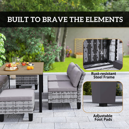 Seven-Piece Rattan Dining Set - Grey