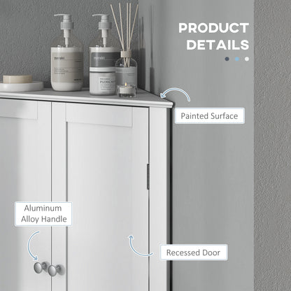 Corner Cabinet, Triangle Bathroom Storage Cabinet with Adjustable Shelf and Recessed Door, Free Standing, White