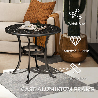 Outdoor Garden Table, Cast Aluminium Patio End Table with Anti-slip Foot Pads for Garden, Patio, Balcony, 60 x 60 cm, Black