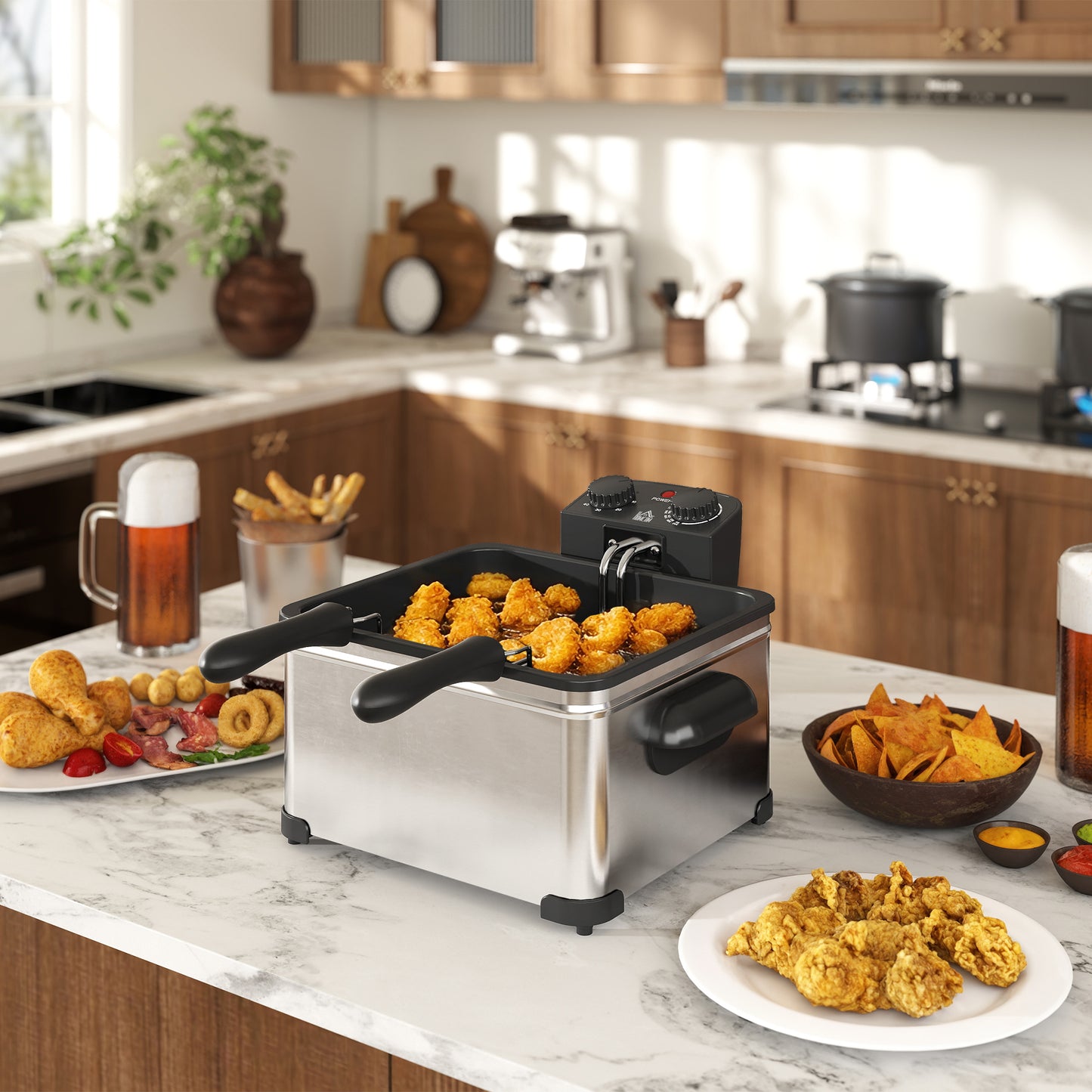 5 Litre Deep Fat Fryer Stainless Steel with Adjustable Temperature, 60min Timer, Removable Oil Basket