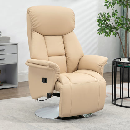 Adjustable Swivel Recliner, Manual Recliner Chair with Footrest, Padded Arms, PU Leather Upholstery, Beige