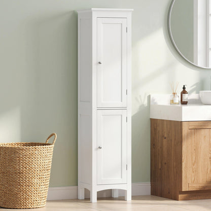 Tall Bathroom Storage Unit, Slim Bathroom Cabinet with Adjustable Shelves and Double Door, White