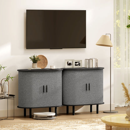 Tambour Sideboard with Fluted Sliding Doors, Modern Kitchen Cupboard with Storage Shelves and Wooden Legs, Grey
