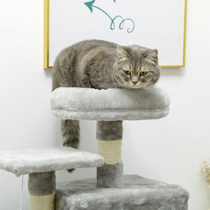 132cm Cat Tree with Scratching Post, House, Hammock, Toy Balls - Grey
