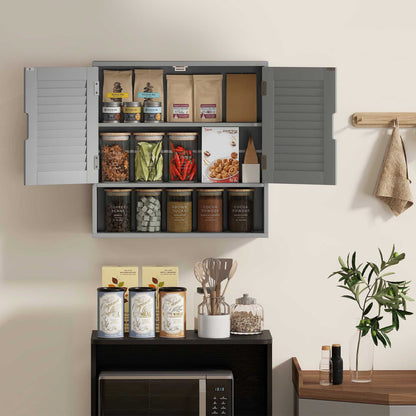 Bathroom Cabinet, Wall Mounted Storage Cabinet with Adjustable Shelves, 60 x 20 x 60 cm, Grey