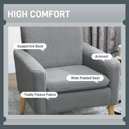 Armchair, Upholstered Accent Chair with Wood Legs and Wide Padded Seat, Teddy Occasional Chair, Grey