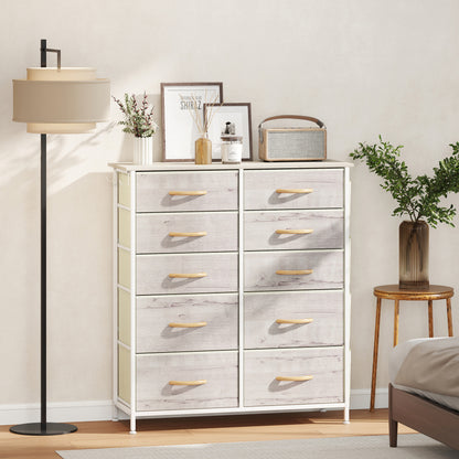 Chest of Ten Fabric Drawers - Natural Wood Finish