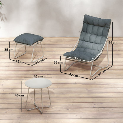 Bistro Set for Garden, 3 Piece Outdoor Table and Chair with Footstool and Removable Cushions, Comfy Balcony Furniture