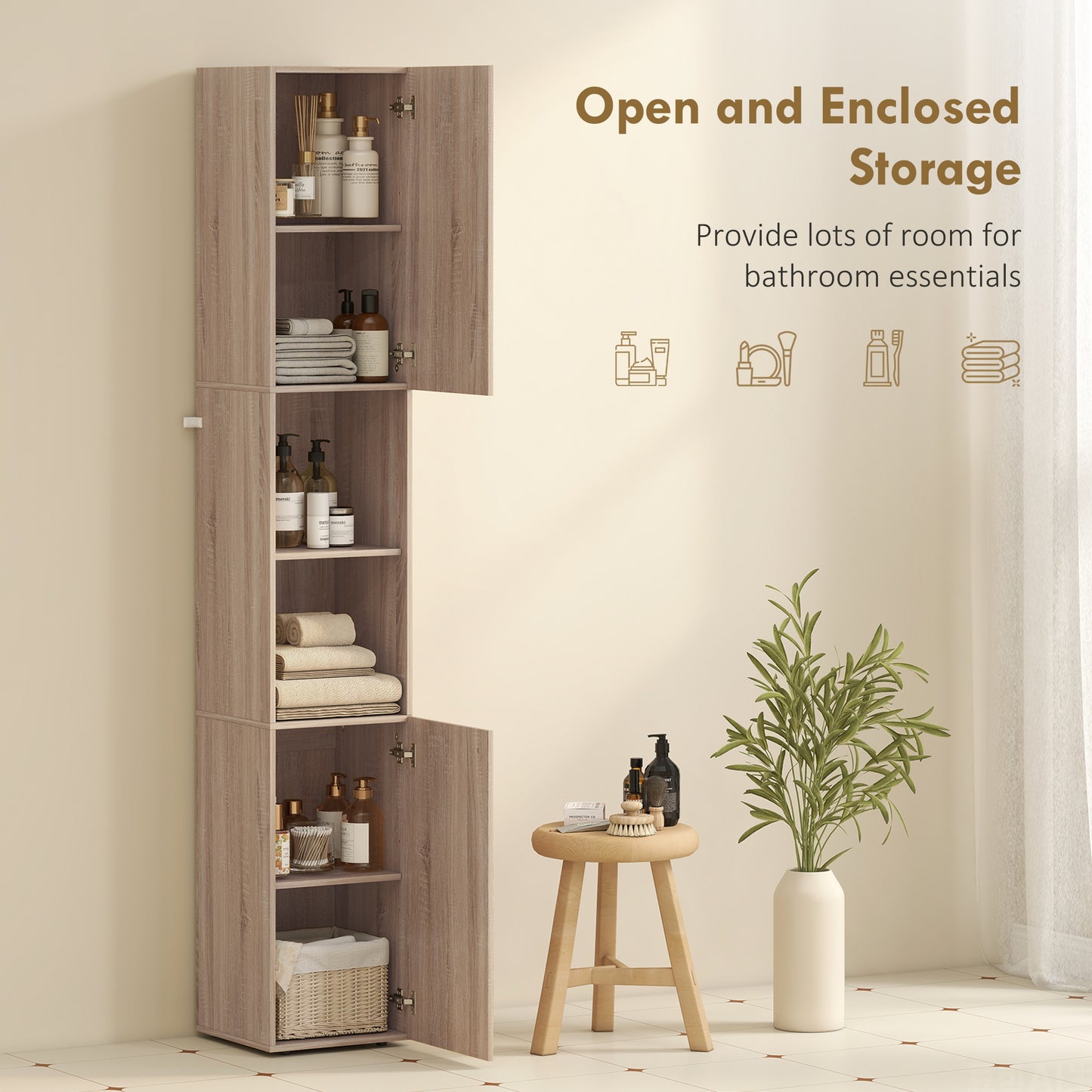 6-Tier Tall Bathroom Cabinet - Natural