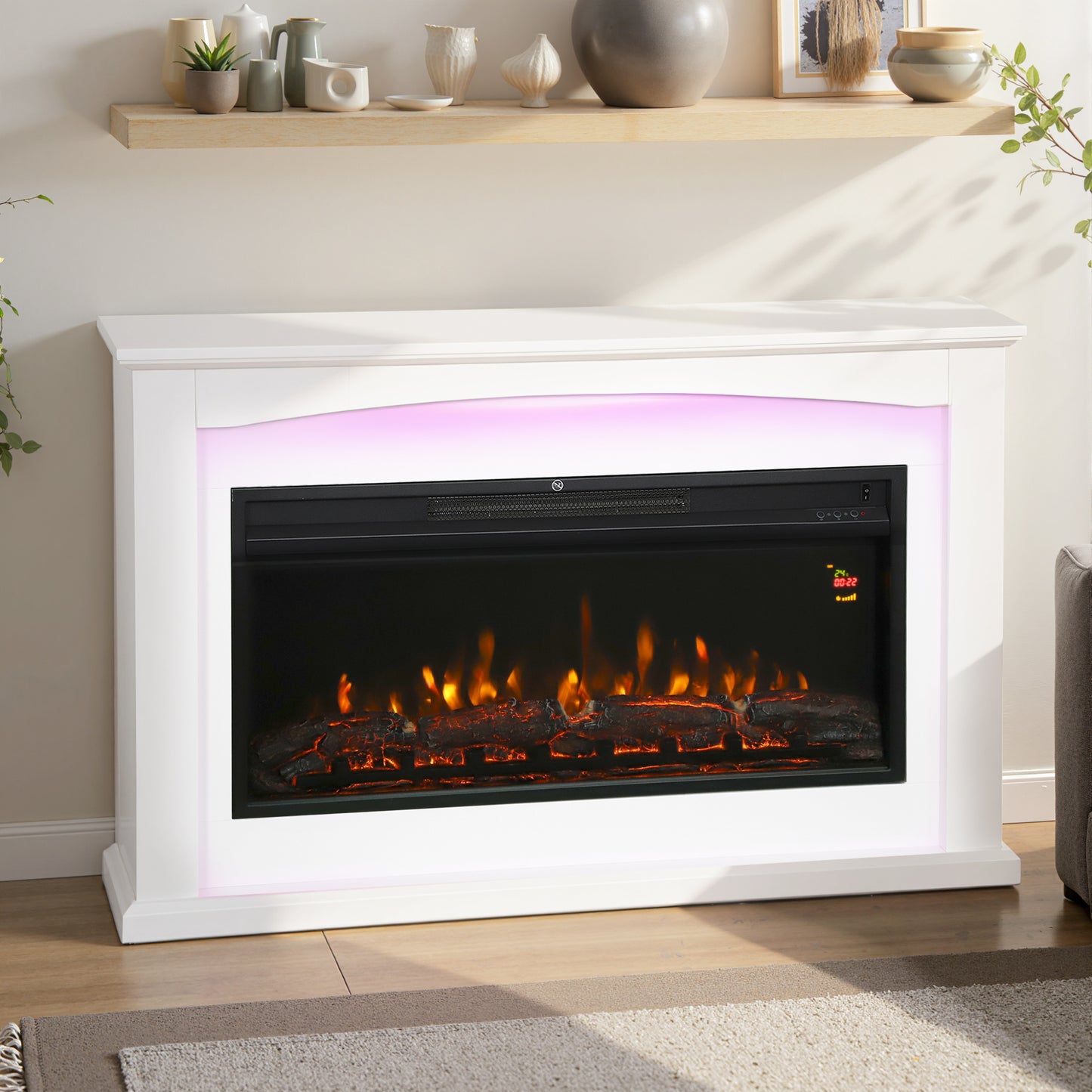 2000W 5118 BTU Faux Flame Fireplace - White