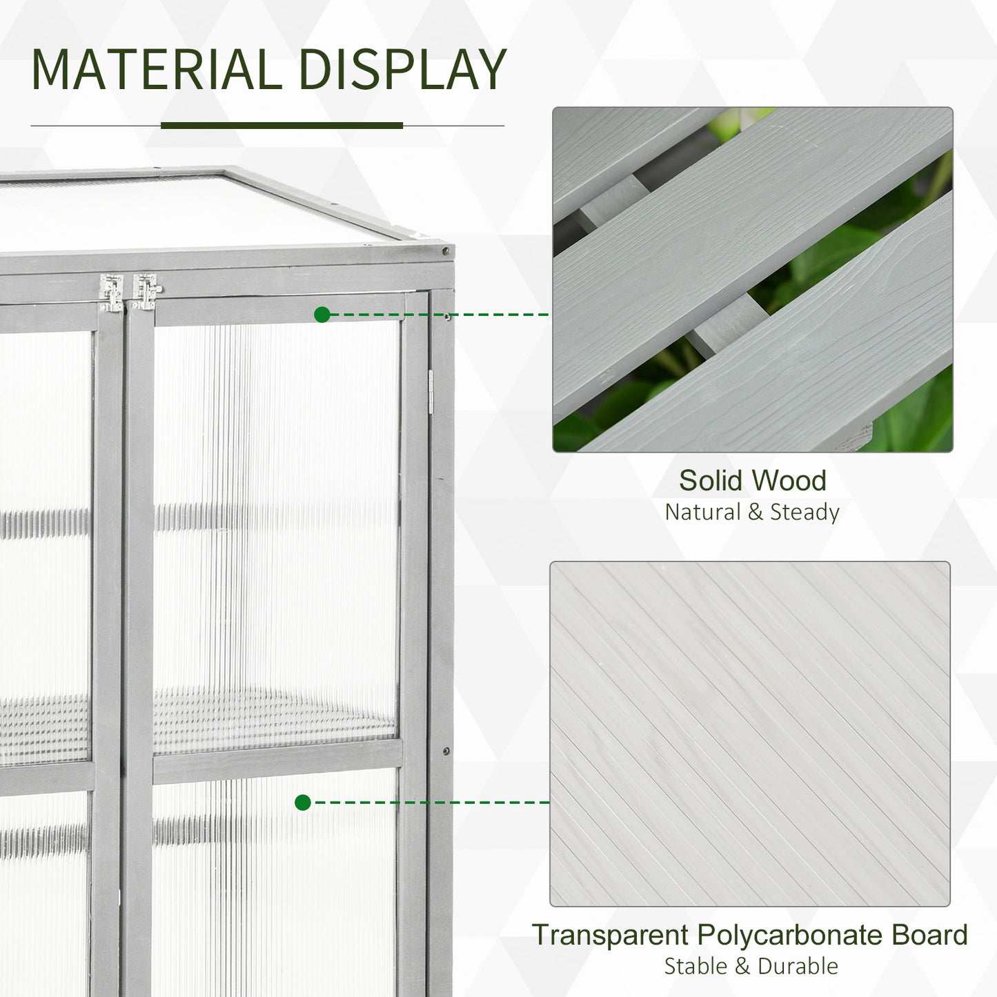 Wooden Cold Frame Greenhouse Polycarbonate Garden Grow House for Flower Vegetable Plants with Adjustable Shelf, Double Doors
