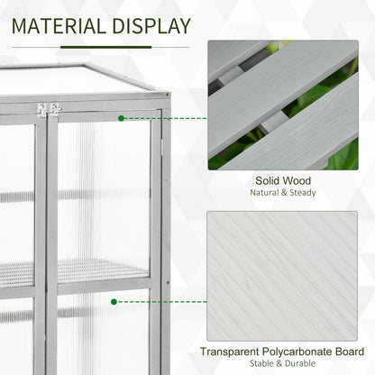 Wooden Cold Frame Greenhouse Polycarbonate Garden Grow House for Flower Vegetable Plants with Adjustable Shelf, Double Doors