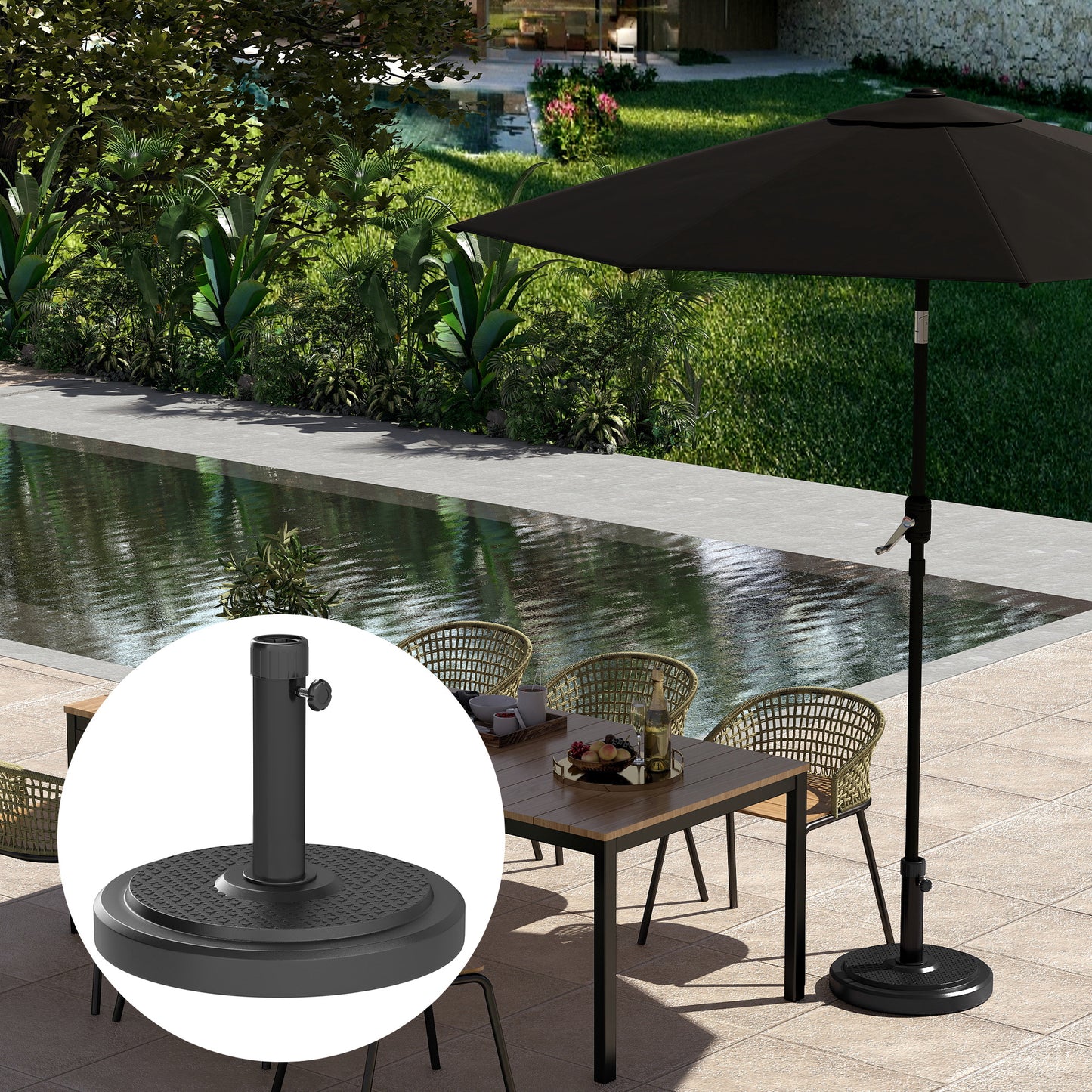 22kg Garden Parasol Base, Round HDPE Sun Umbrella Base, Heavy Duty Outdoor Umbrella Stand for 38mm or 48mm Outdoor Umbrella P
