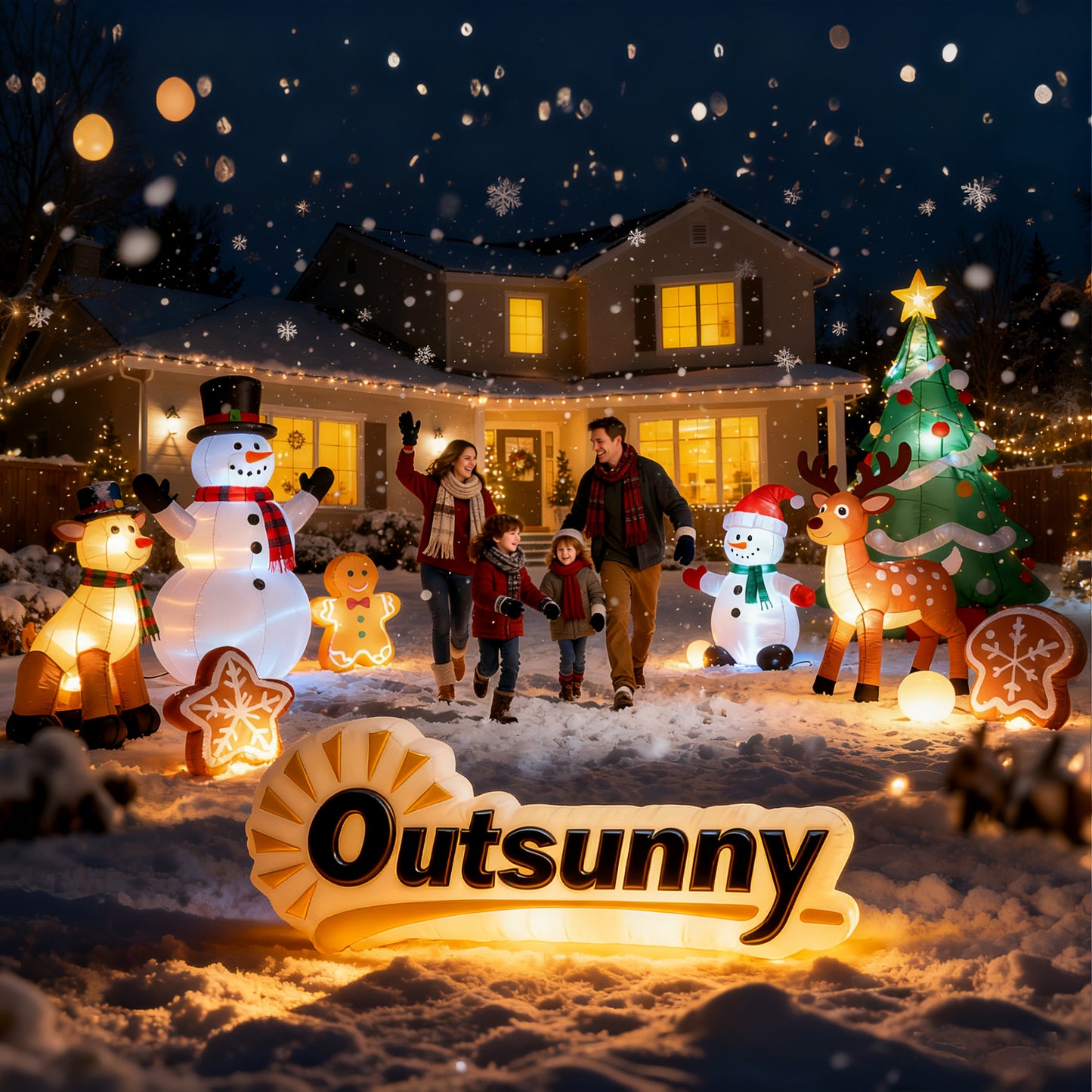 8ft Inflatable Christmas Santa Claus Holds Light Sign of Blessings, Blow-Up Outdoor LED Yard Display for Lawn Garden Party