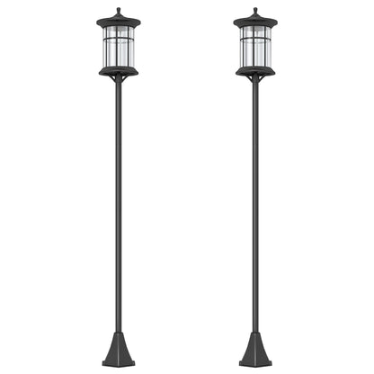 Set of Two 1.8m Traditional Style Solar Lamp Posts - Black