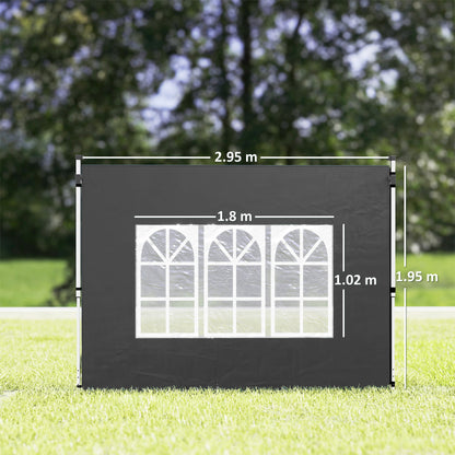 Gazebo Side Panels, Sides Replacement with Window for 3x3(m) or 3x4m Pop Up Gazebo, 2 Pack, Black