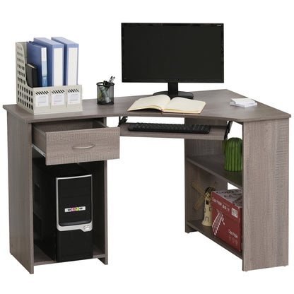 L-Shaped Corner Computer Desk w/ 2 Shelves Wide Worktop Keyboard Tray Drawer & CPU Stand Home Office Study Bedroom Furniture