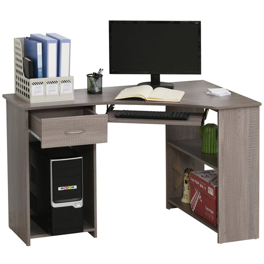 L-Shaped Corner Computer Desk w/ 2 Shelves Wide Worktop Keyboard Tray Drawer & CPU Stand Home Office Study Bedroom Furniture