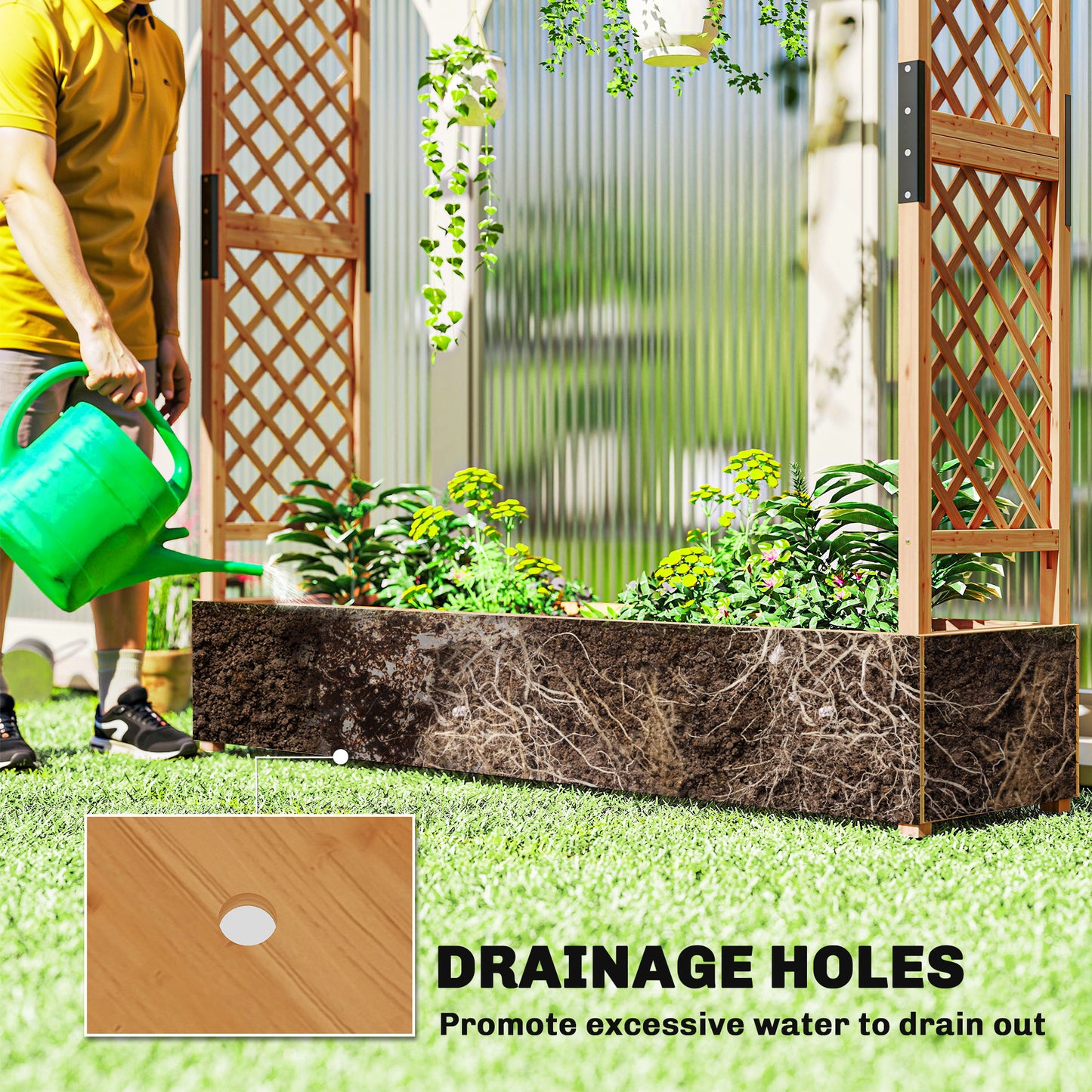Fir Wood 171 x 39 cm Planter and Trellis Garden Bed