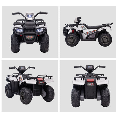 12V Kids Quad Bike with Forward, Reverse Functions, Ride-On ATV w/ Music, LED, Headlights, for Ages 3-5 Years - White