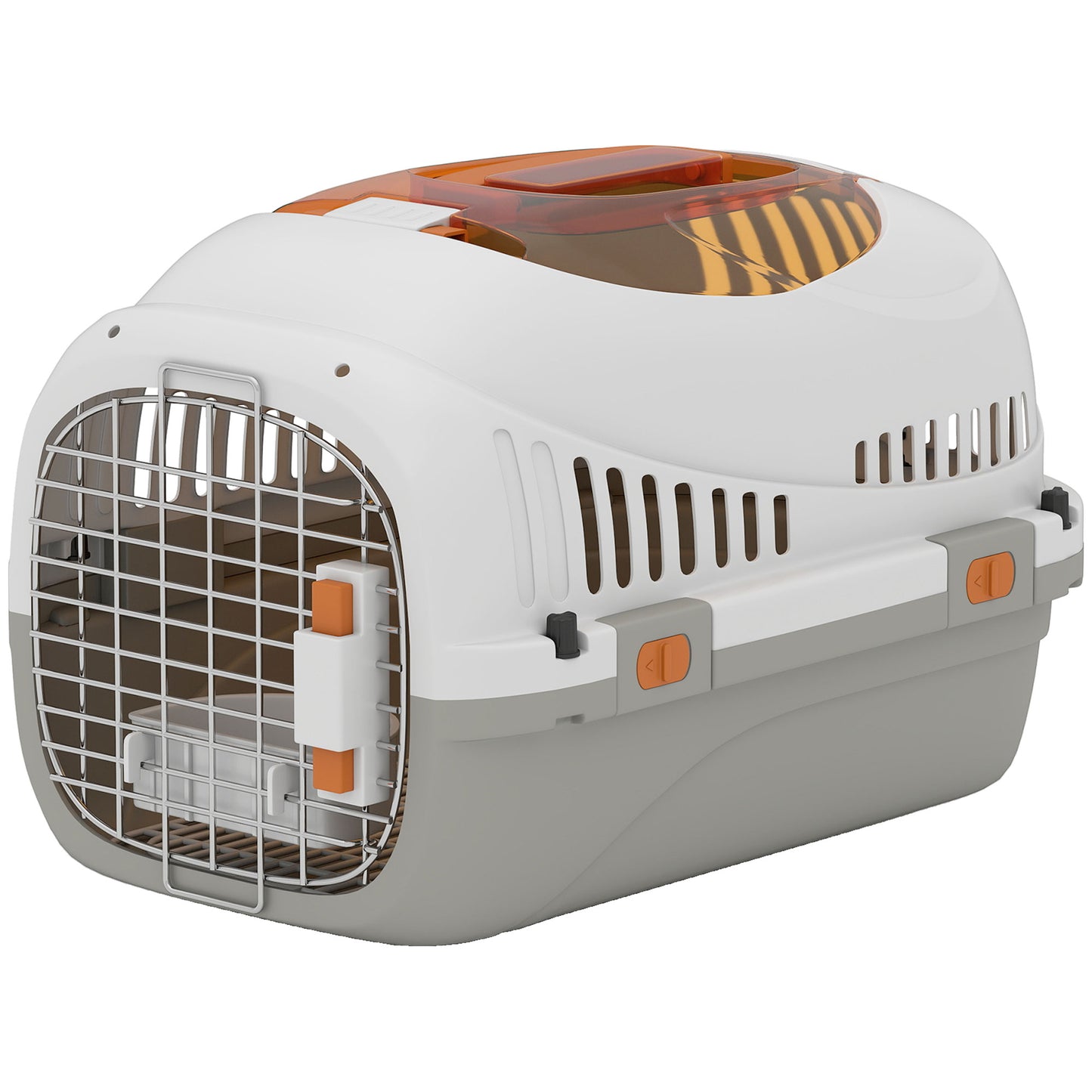 Plastic Pet Carrier Hard Shell Dog Cat Carrier Max 4 KG Steel Door Feed Bowl Secure Lock 49 x 32 x 31 cm