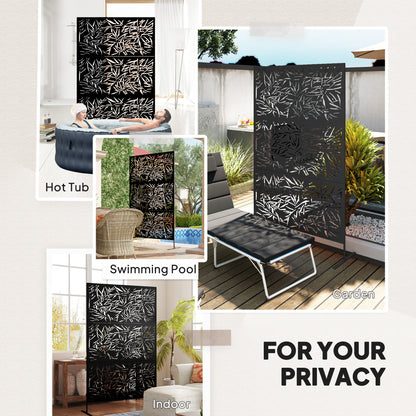 Decorative Garden Privacy Screen with Stand, 6.5FT Freestanding Metal Outdoor Divider, Black