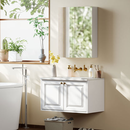 Wall Mounted Bathroom Mirror Storage Cabinet w/ Door Adjustable Shelf, White