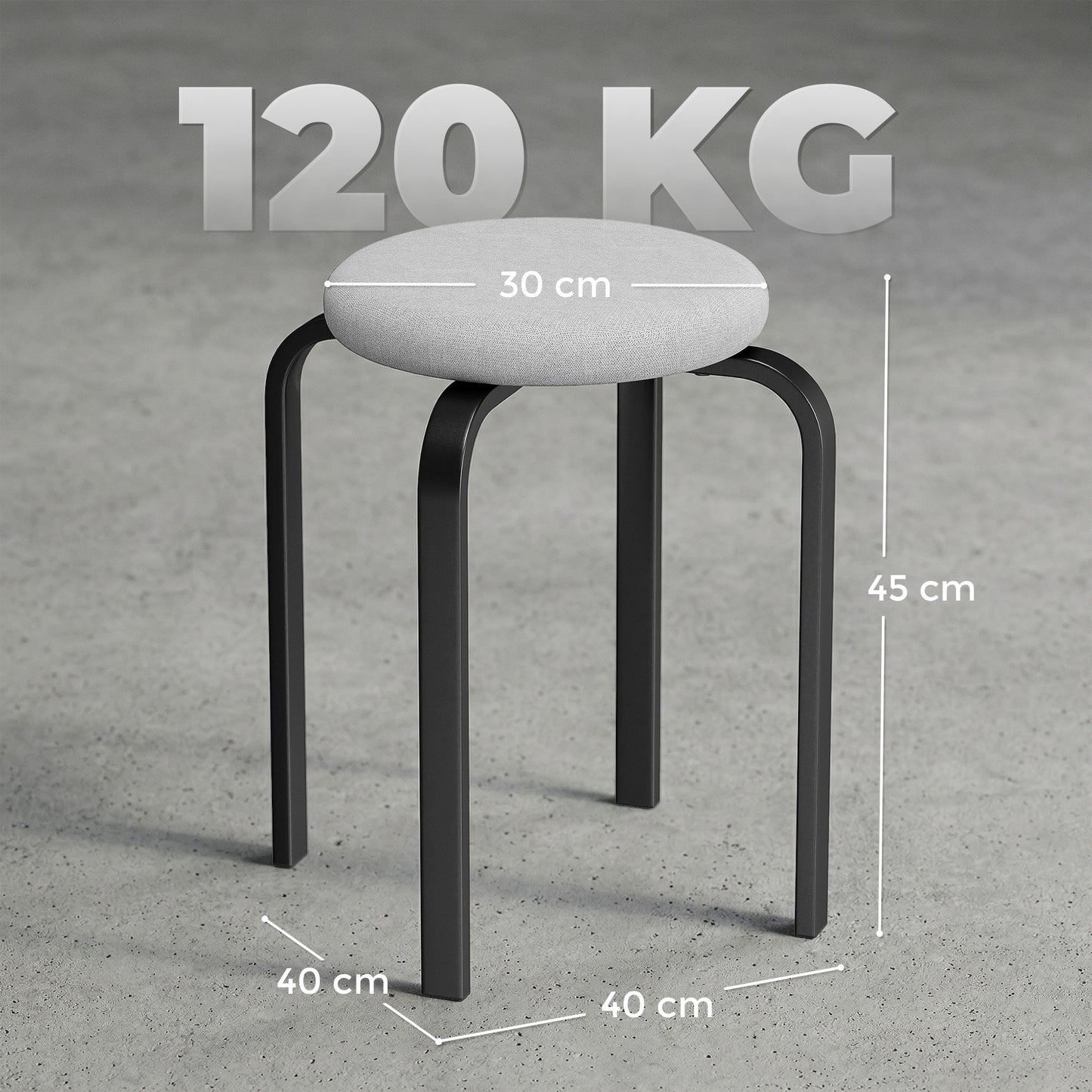 Stackable Stools Modern Cushioned Round Backless Stools Set of 4 Kitchen Dining Room Grey