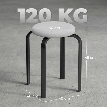 Stackable Stools Modern Cushioned Round Backless Stools Set of 4 Kitchen Dining Room Grey