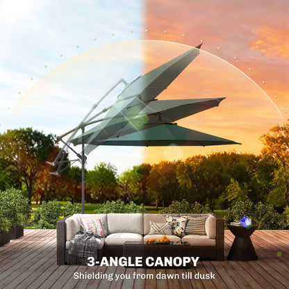 3 m Overhanging Cantilever Parasol, with Cross Base - Dark Green