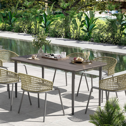Garden Table, Outdoor Dining Table for 6 People, 160 x 90 x 74 cm, with Rust Resistant Metal Frame, WPC Top, for Balcony