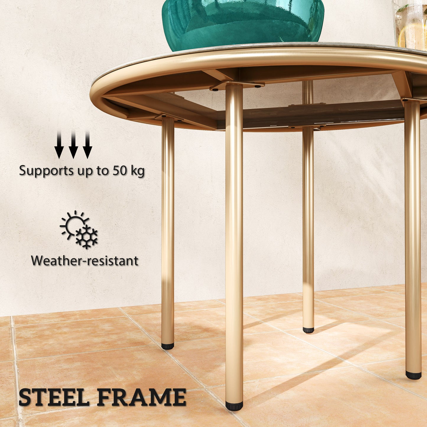 Round Coffee Table, Modern End Side Table with Faux Marble Tempered Glass Top, Steel Frame for Living Room, Bedroom, Office