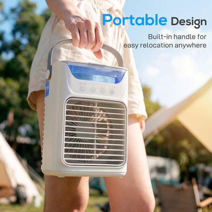 Air Cooler with Adjustable Head, Portable Air Conditioner with 3 Wind Speed, 2 Cool Mist, RGB Light, Grey