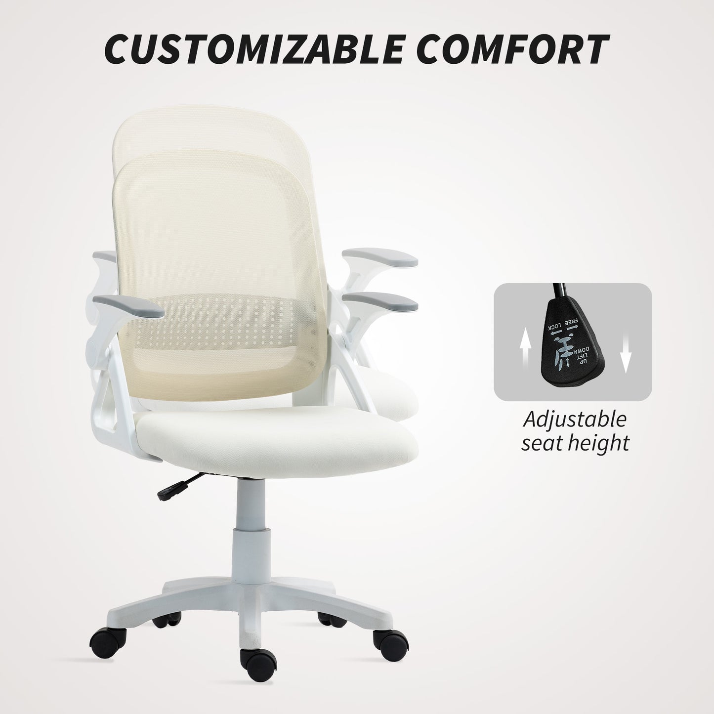 Breathable Mesh Office Chair, Ergonomic Swivel Computer Chair with Flip-up Armrests, Lumbar Back Support for Home/Office