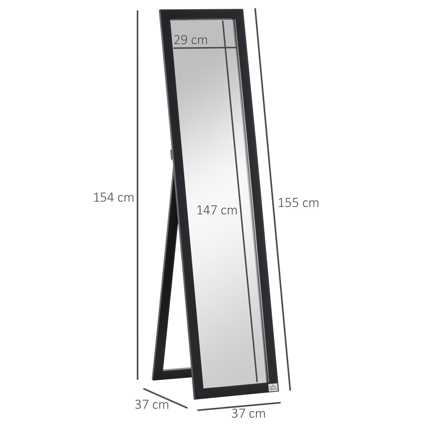 Full Length Mirror for Bedroom, Free Standing Dressing Mirror, Wall Mirror for Living Room, 37 x 154 cm, Black