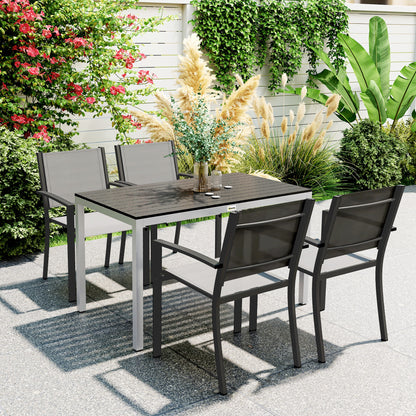 Garden Table for 4-6, 120 x 70 cm Outdoor Dining Table with Rust-Resistant Aluminium Frame, Easy Maintenance Slatted Top