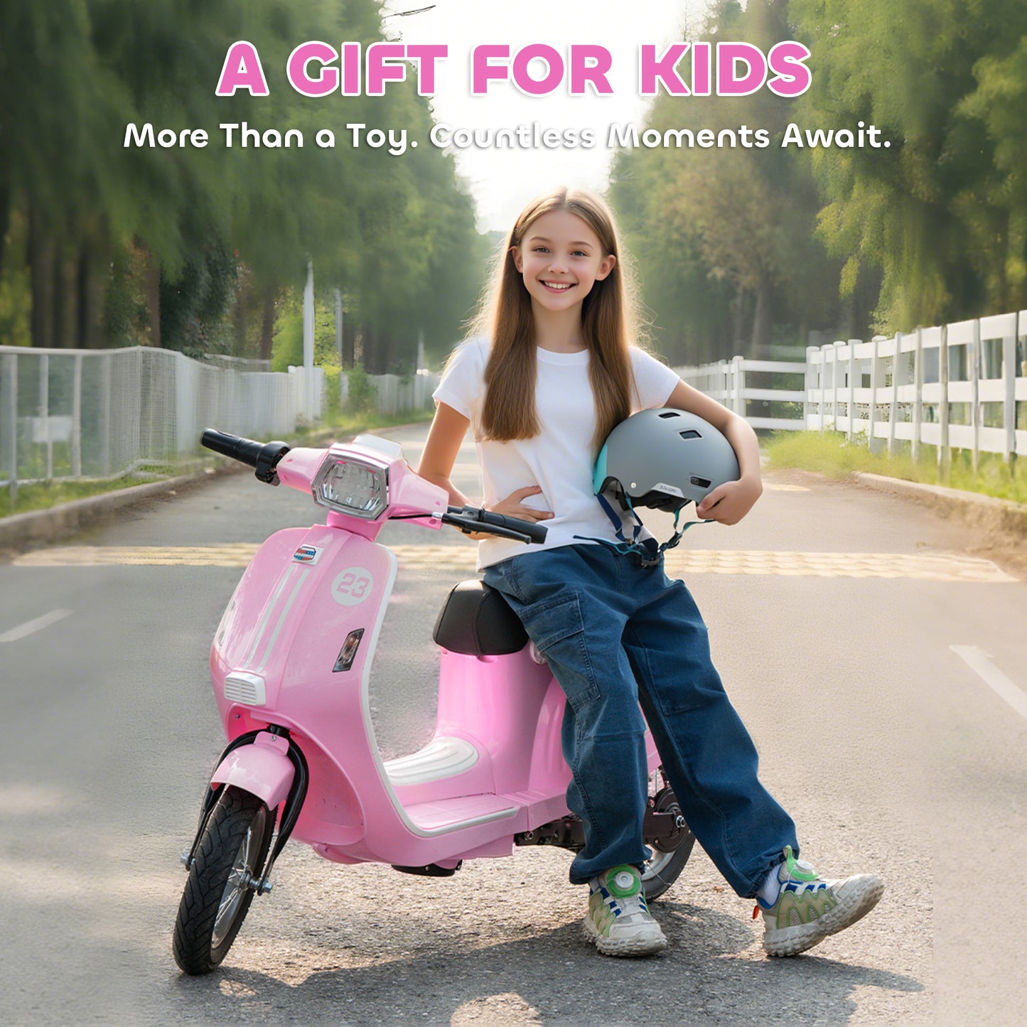 24V Kids Electric Motorbike, Ride on Motorcycle with Manual Throttle, Brakes and LED Lights for Ages 8-12 Years, Pink