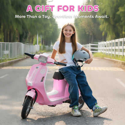 24V Kids Electric Motorbike, Ride on Motorcycle with Manual Throttle, Brakes and LED Lights for Ages 8-12 Years, Pink