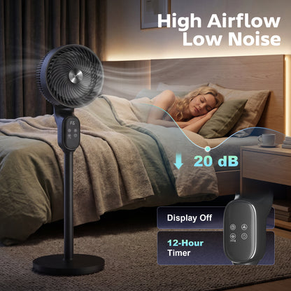 20 dB Silent Standing Fan for Bedroom, 39in Pedestal Fan with Remote, Oscillating, 8 Speeds, Adjustable Height, Black