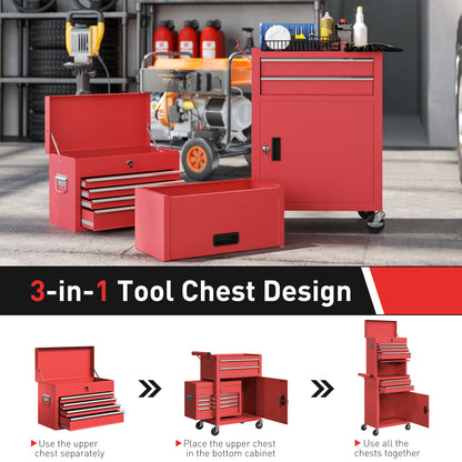 Three-Part Steel Locking Tool Chest - Red