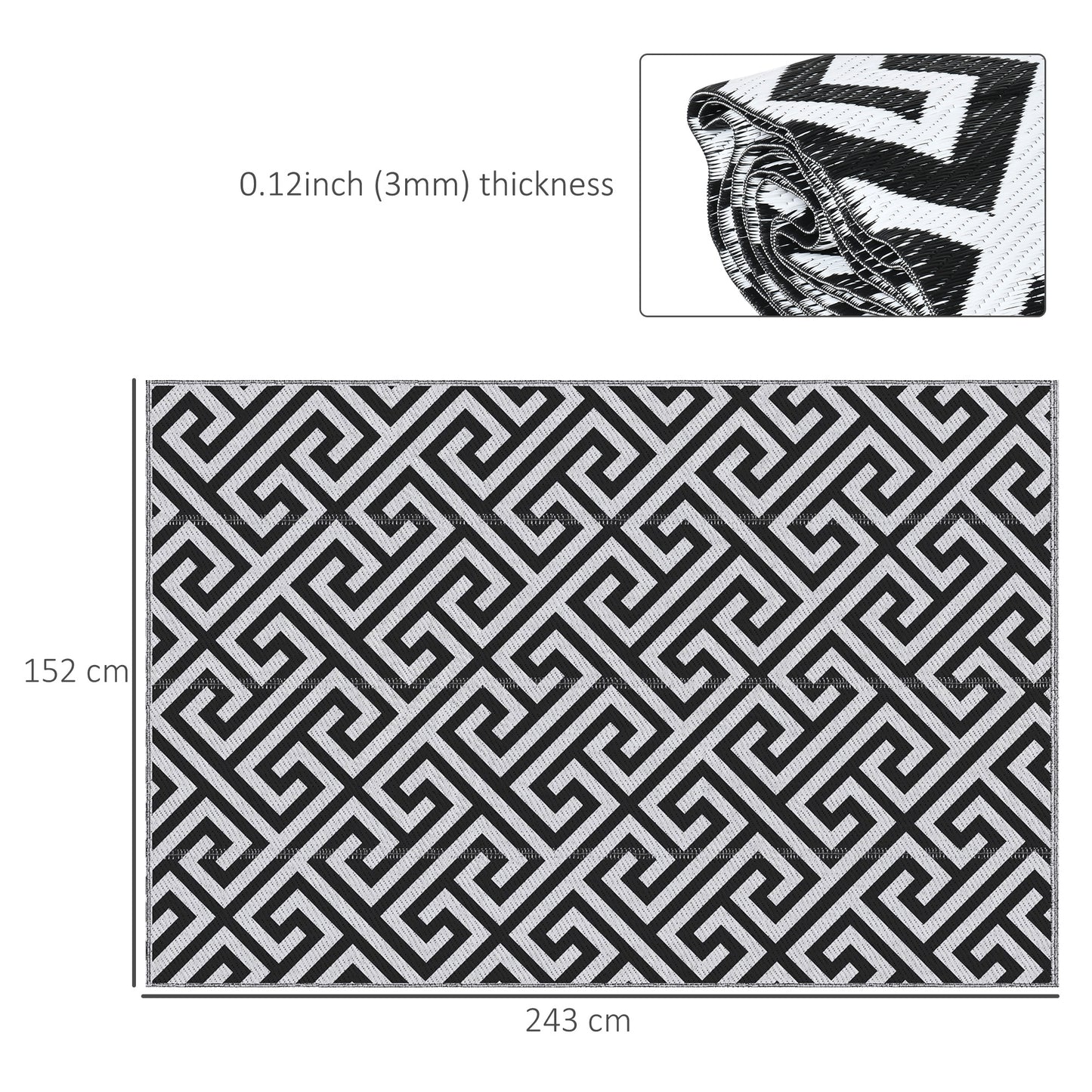 152 x 243 cm(5x 8ft) Outdoor Rug Reversible Mat Plastic Straw Rug Portable RV Camping Mat for Garden Deck Picnic Indoor