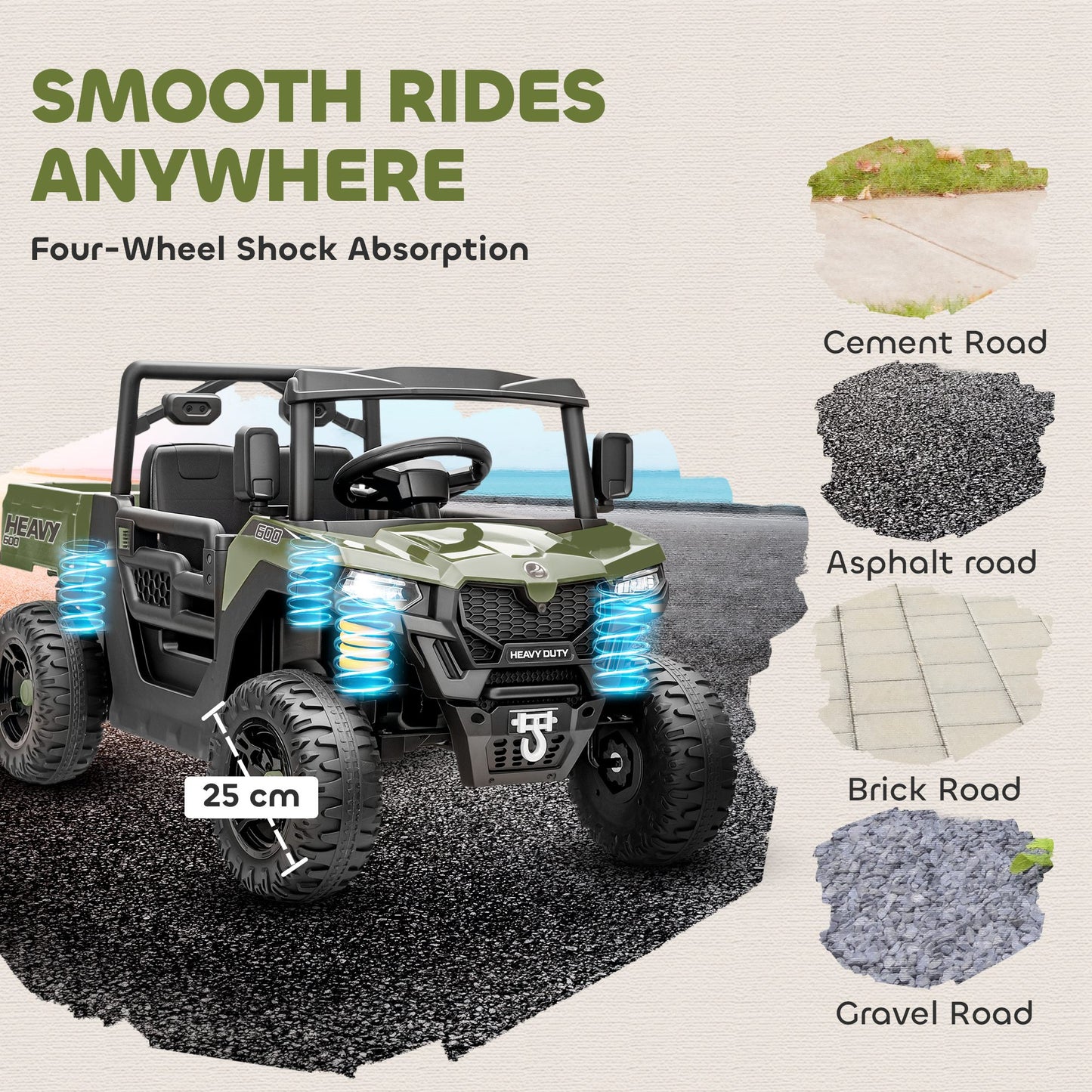 Kids Ride on Car, 12V Electric Kids UTV with Electric Dump Bed, 4-Wheel Suspension for 3-8 Years, Green