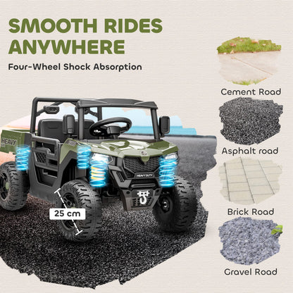 Kids Ride on Car, 12V Electric Kids UTV with Electric Dump Bed, 4-Wheel Suspension for 3-8 Years, Green