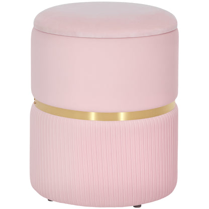 Velvet-Feel Storage Ottoman - Pink